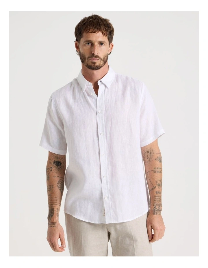 Short Sleeve Linen Shirt in White image 5