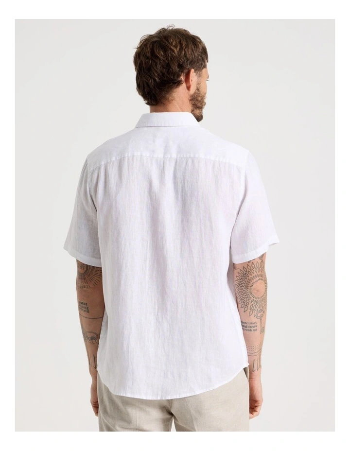 Short Sleeve Linen Shirt in White image 6