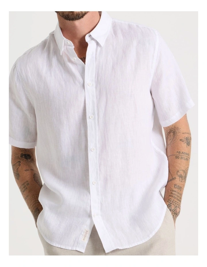 Short Sleeve Linen Shirt in White image 7