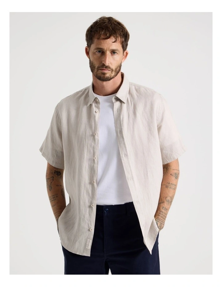 Short Sleeve Linen Shirt in Silver Grey image 1