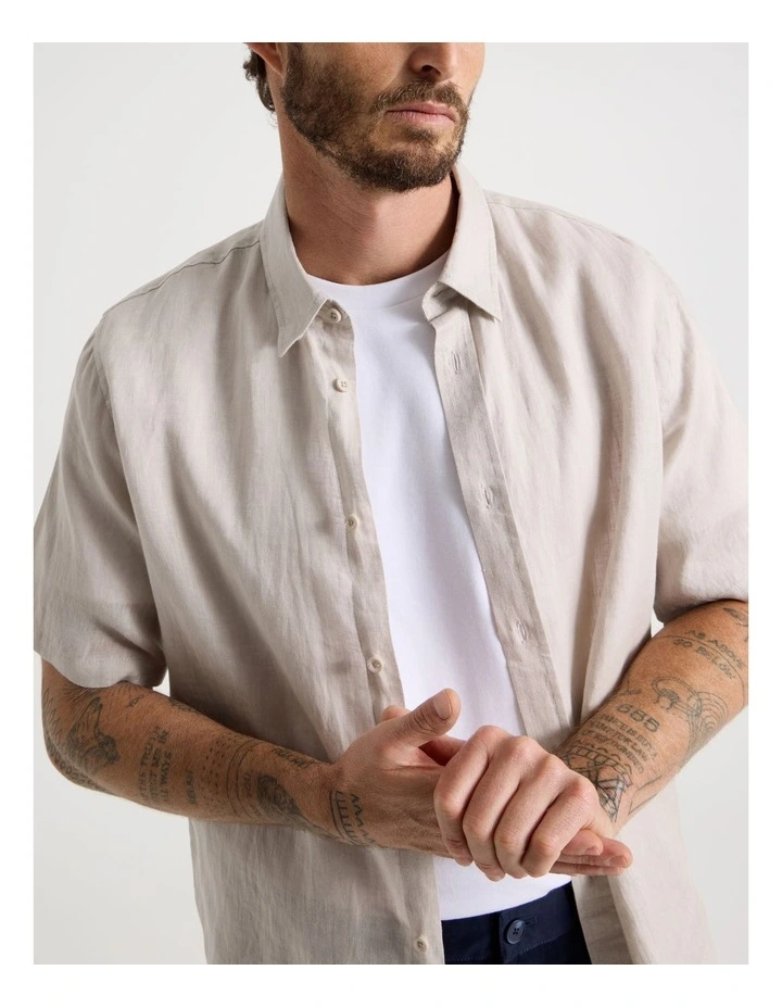 Short Sleeve Linen Shirt in Silver Grey image 2