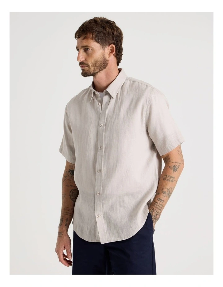 Short Sleeve Linen Shirt in Silver Grey image 3