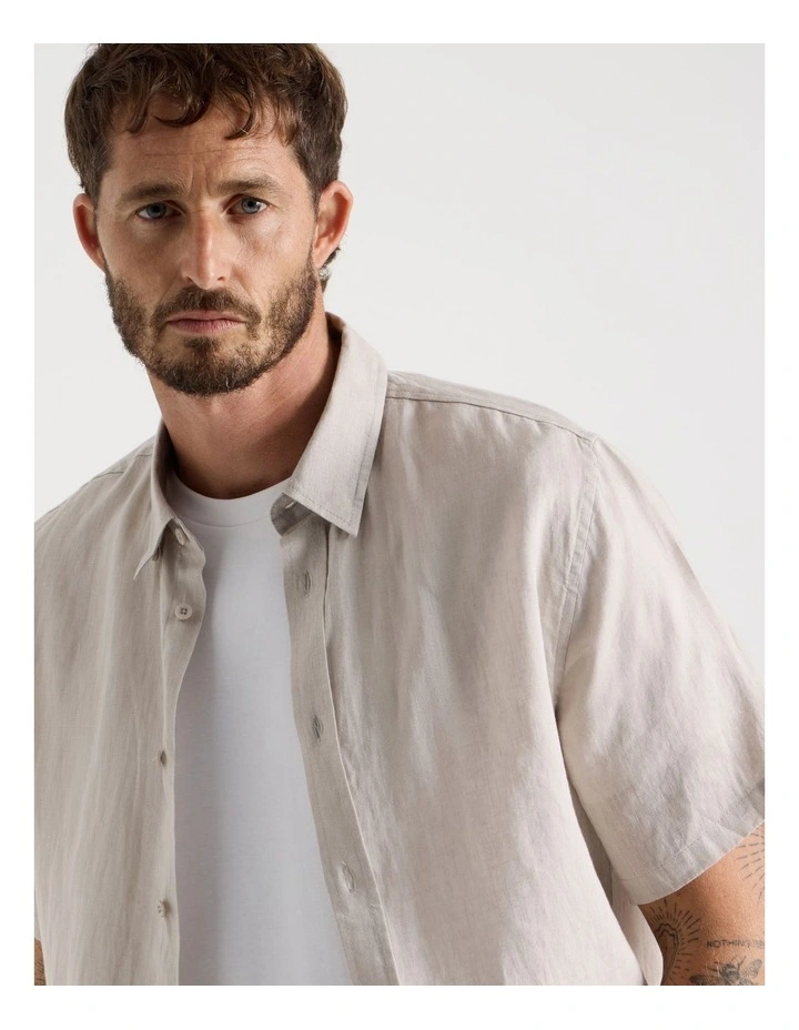 Short Sleeve Linen Shirt in Silver Grey image 5