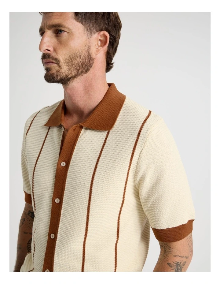 Vertical Tipping Short Sleeve Knit Shirt in Sand image 2