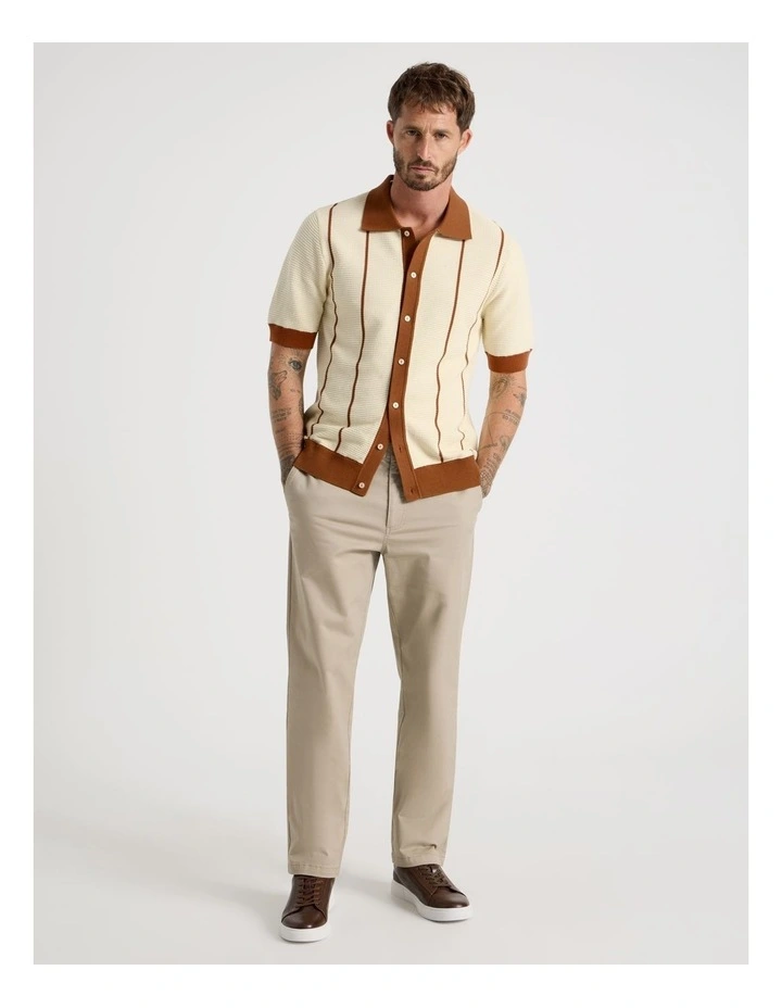Vertical Tipping Short Sleeve Knit Shirt in Sand image 3