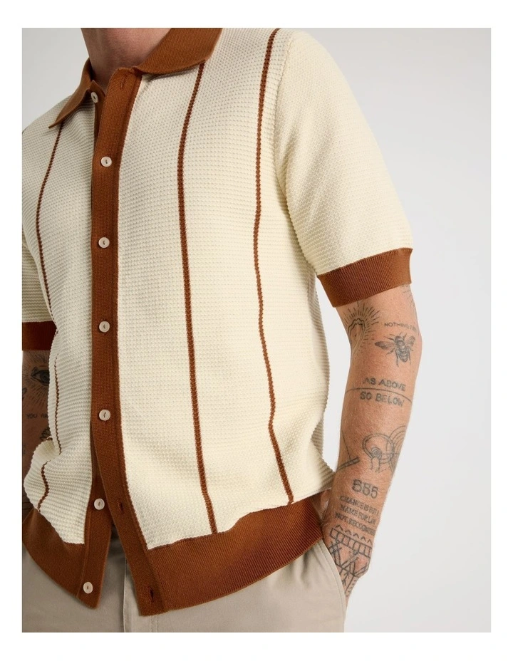 Vertical Tipping Short Sleeve Knit Shirt in Sand image 4