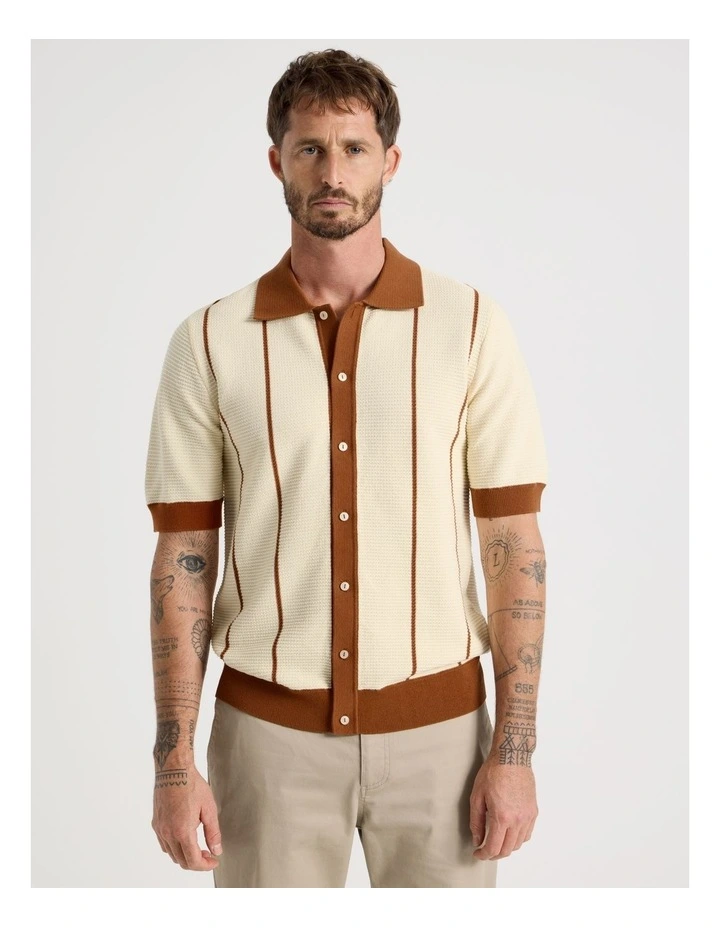 Vertical Tipping Short Sleeve Knit Shirt in Sand image 5
