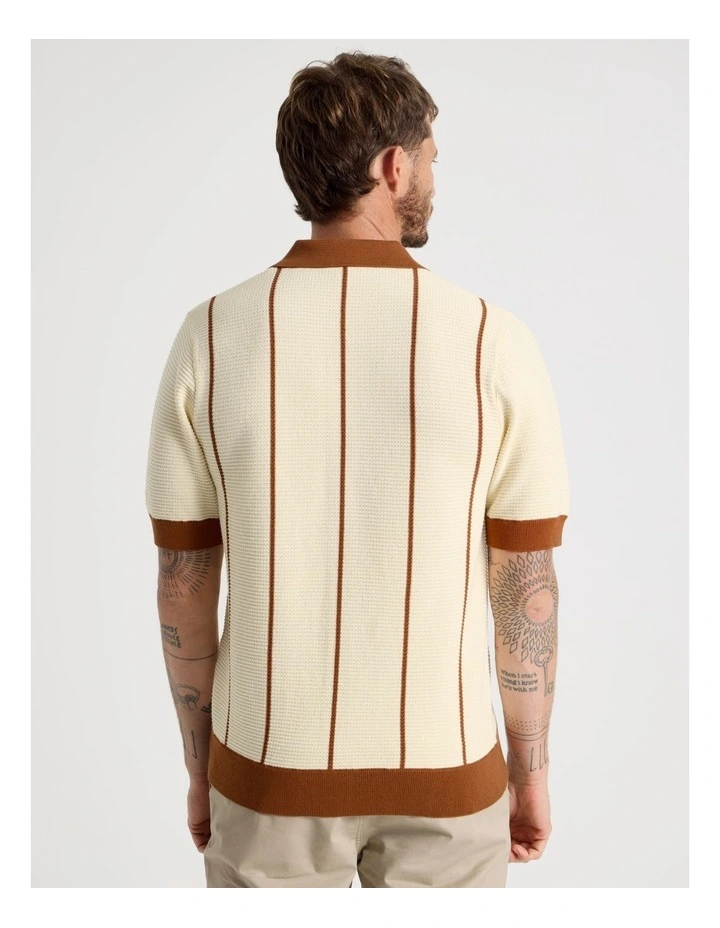 Vertical Tipping Short Sleeve Knit Shirt in Sand image 6