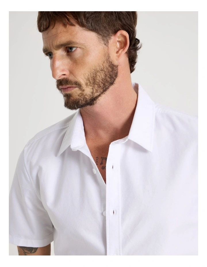 Oxford Cotton Short Sleeve Shirt in White image 2