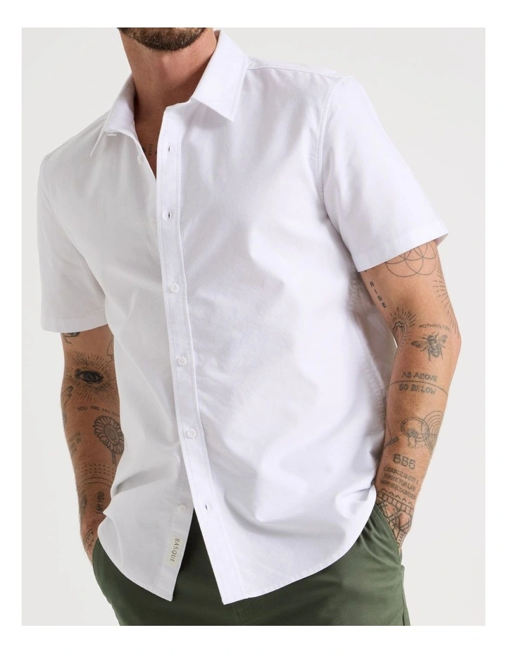 Oxford Cotton Short Sleeve Shirt in White image 3