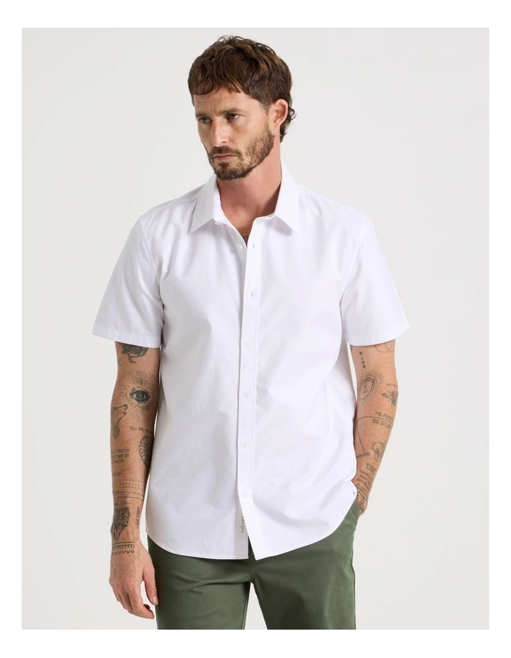 Oxford Cotton Short Sleeve Shirt in White image 5