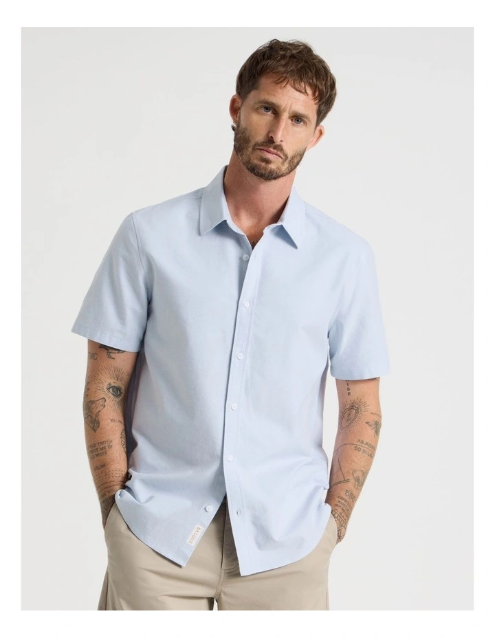 Oxford Cotton Short Sleeve Shirt in Light Blue image 4