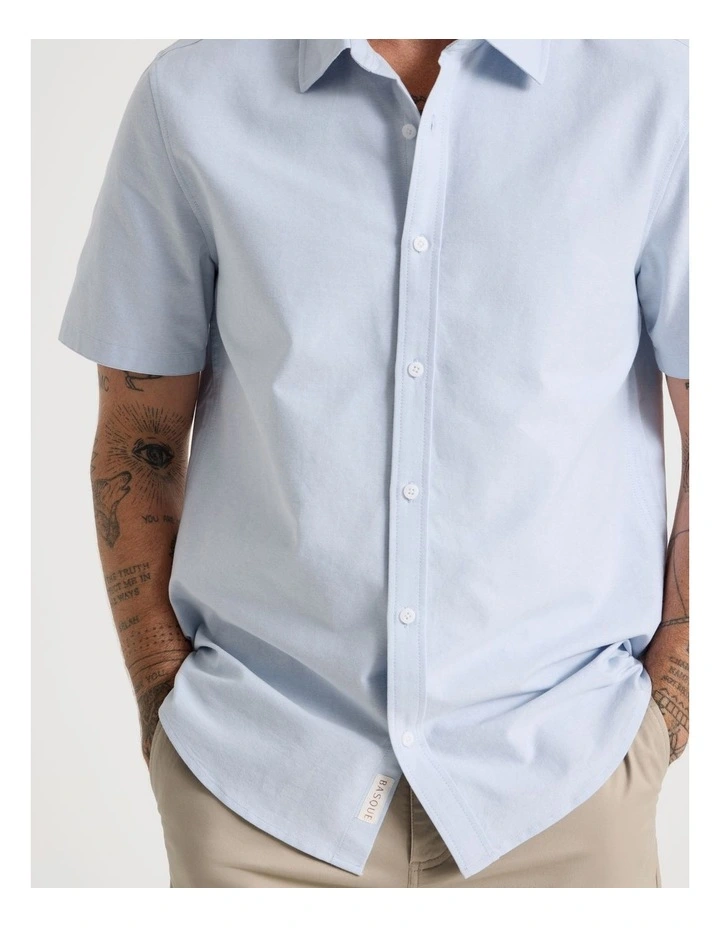 Oxford Cotton Short Sleeve Shirt in Light Blue image 6