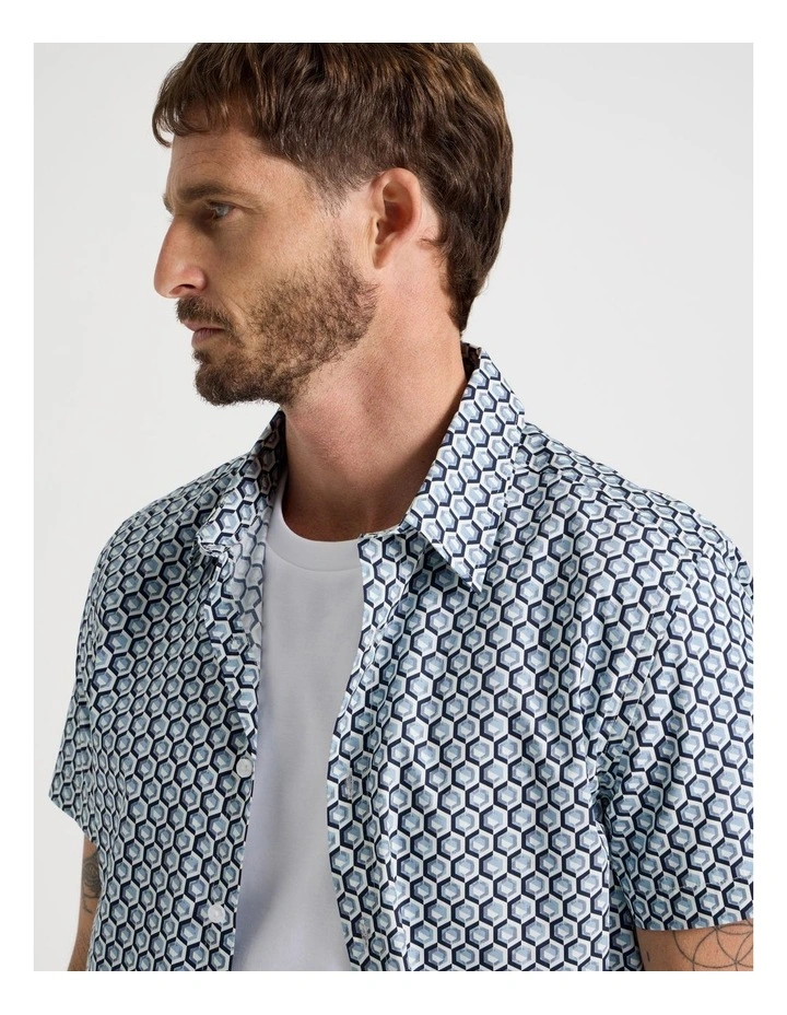 Short Sleeve Shirt in Blue Geometric Print image 2