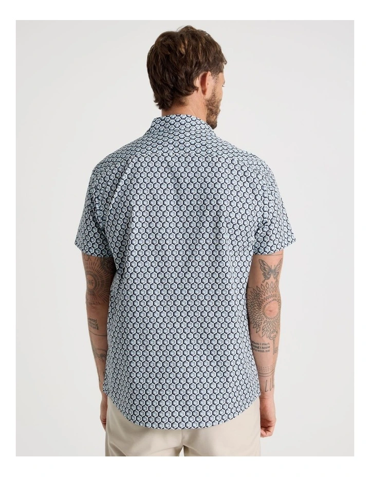 Short Sleeve Shirt in Blue Geometric Print image 5