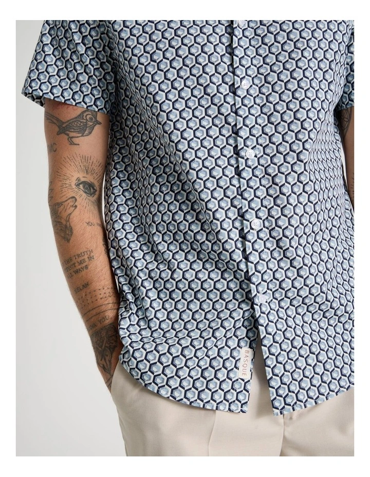Short Sleeve Shirt in Blue Geometric Print image 6