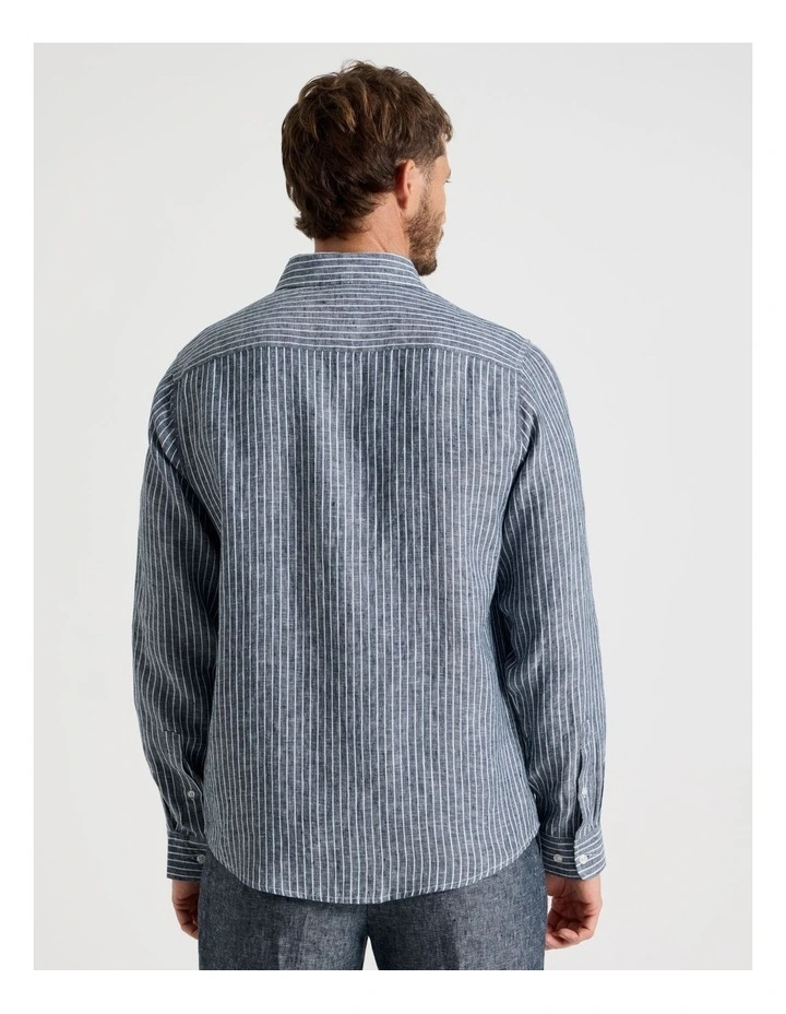 Long Sleeve Linen Shirt in Indigo Stripe image 6