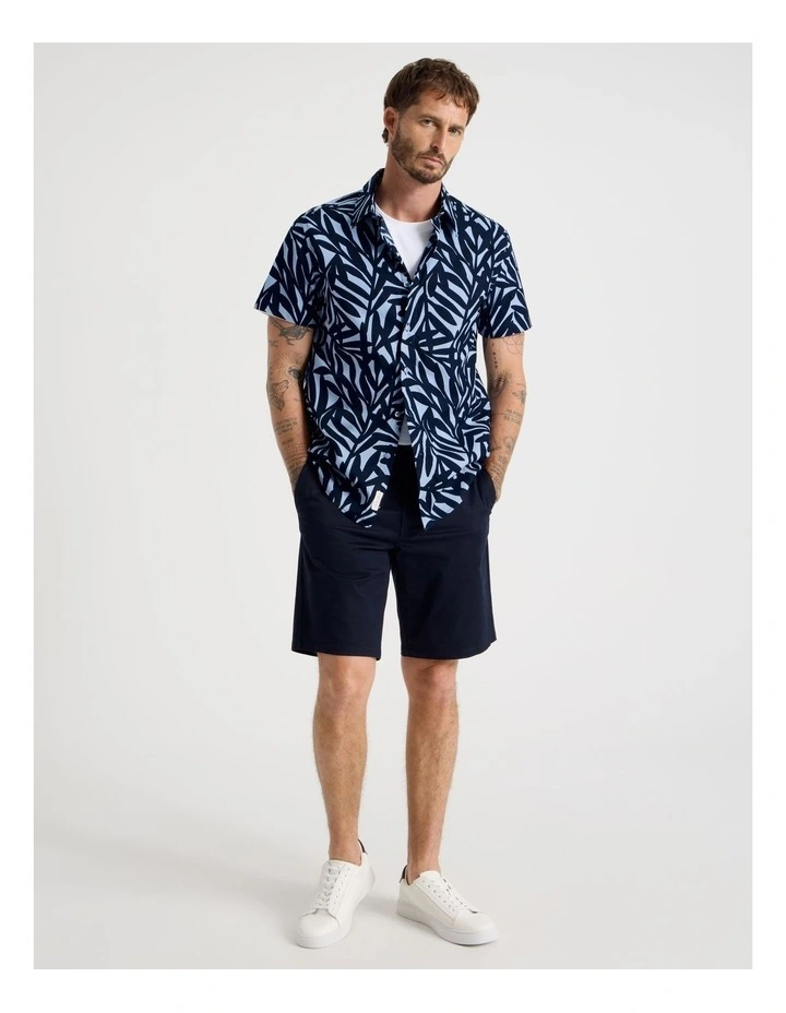 Short Sleeve Shirt in Navy Leaf Print image 2