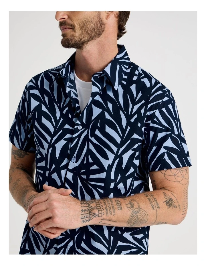 Short Sleeve Shirt in Navy Leaf Print image 3