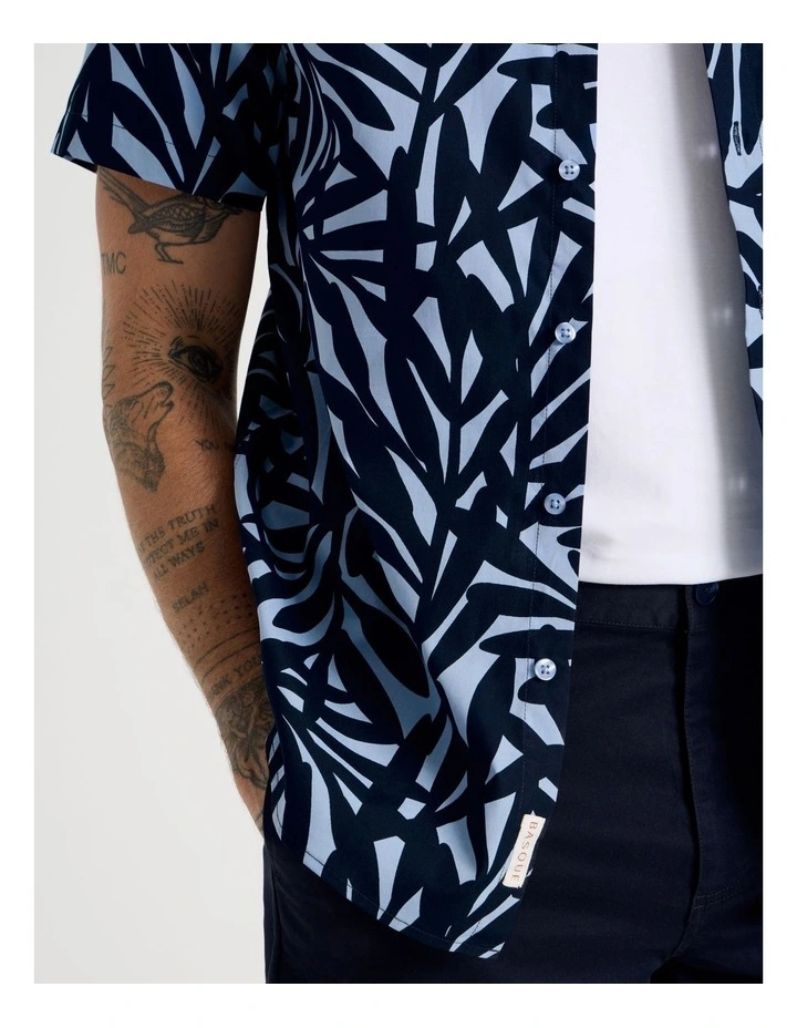 Short Sleeve Shirt in Navy Leaf Print image 5