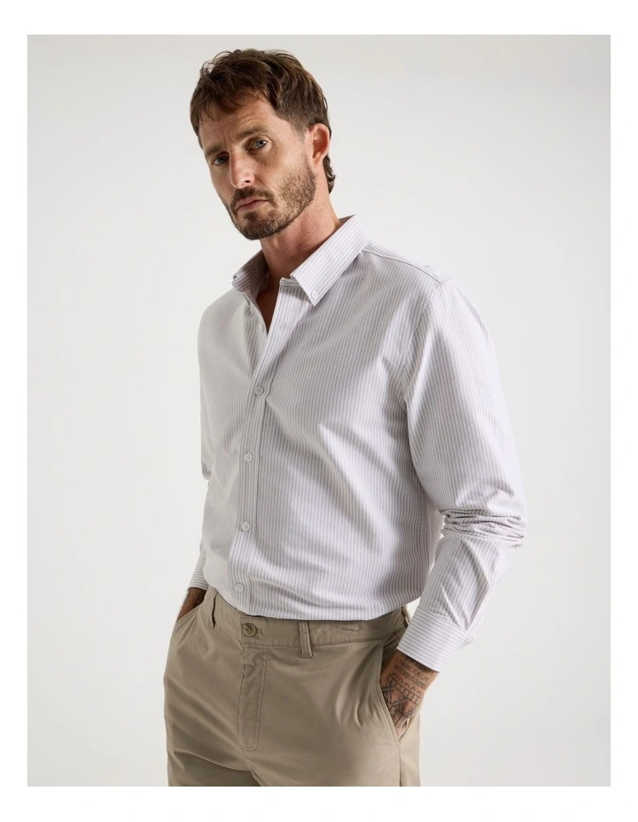 Oxford Cotton Long Sleeve Shirt in Sand image 1