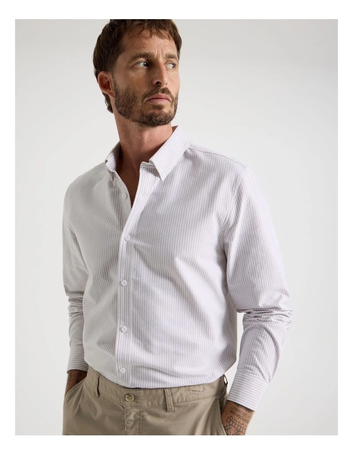 Oxford Cotton Long Sleeve Shirt in Sand image 2