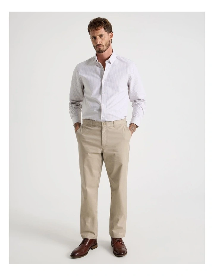 Oxford Cotton Long Sleeve Shirt in Sand image 3