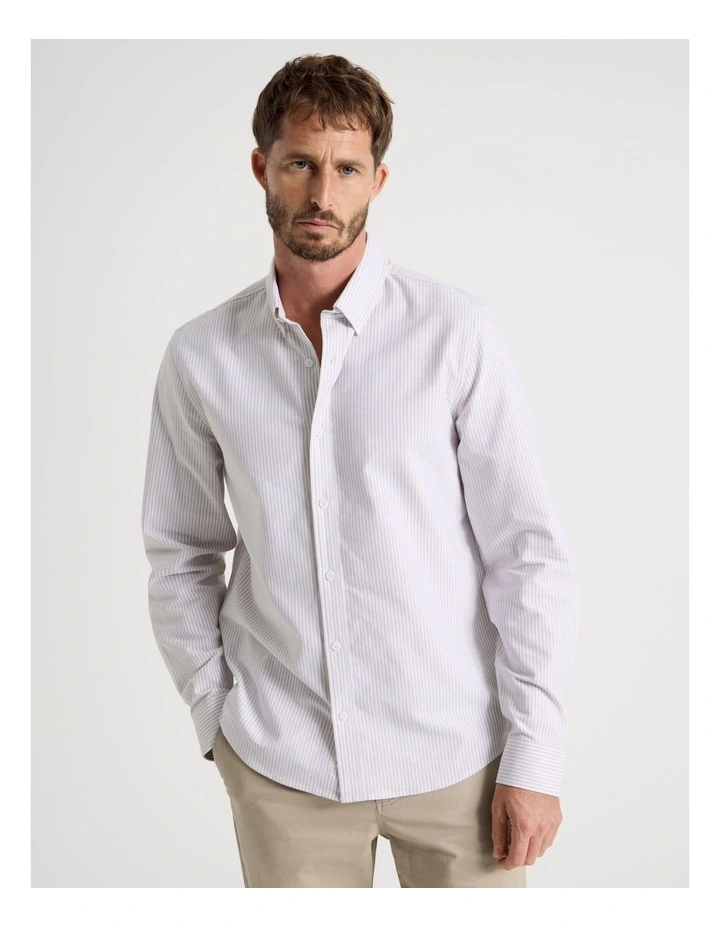 Oxford Cotton Long Sleeve Shirt in Sand image 4