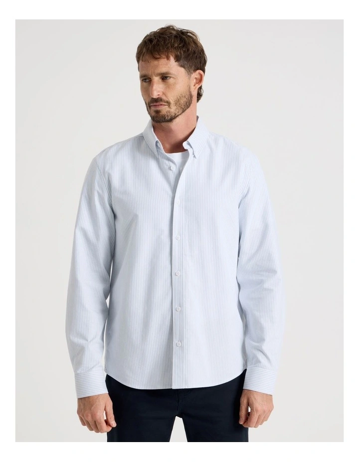 Oxford Cotton Long Sleeve Shirt in Blue image 5