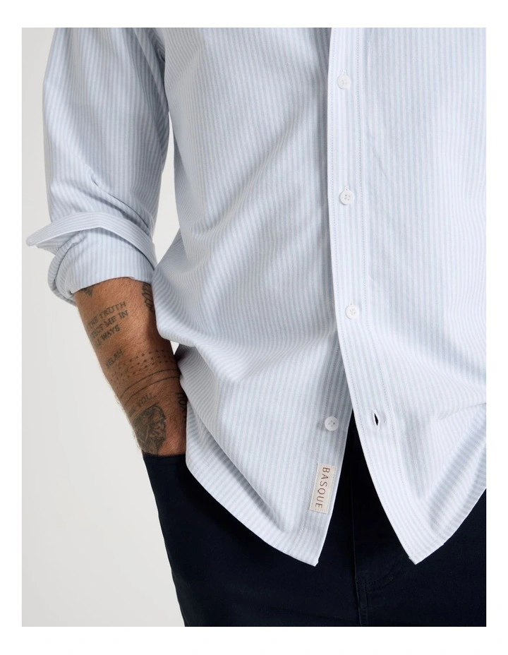 Oxford Cotton Long Sleeve Shirt in Blue image 7