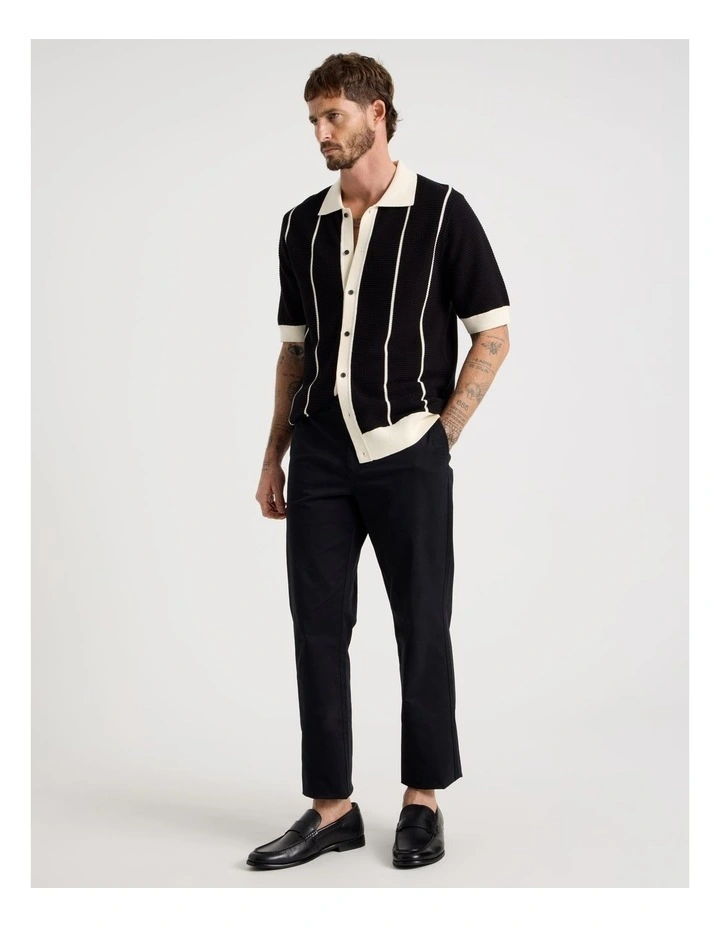 Vertical Tipping Short Sleeve Knit Shirt in Black image 2