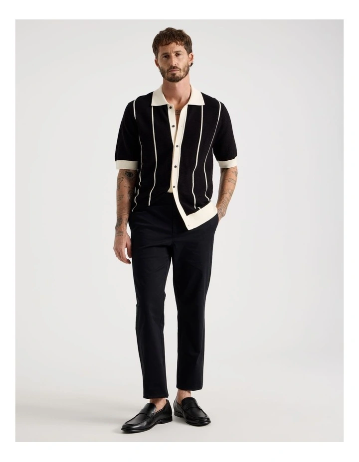 Vertical Tipping Short Sleeve Knit Shirt in Black image 4