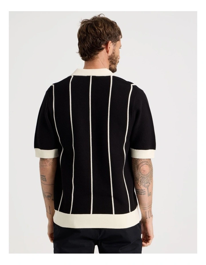 Vertical Tipping Short Sleeve Knit Shirt in Black image 6