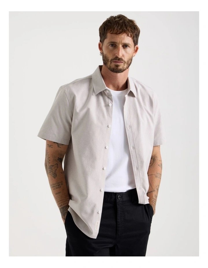 Oxford Cotton Short Sleeve Shirt in Sand image 1