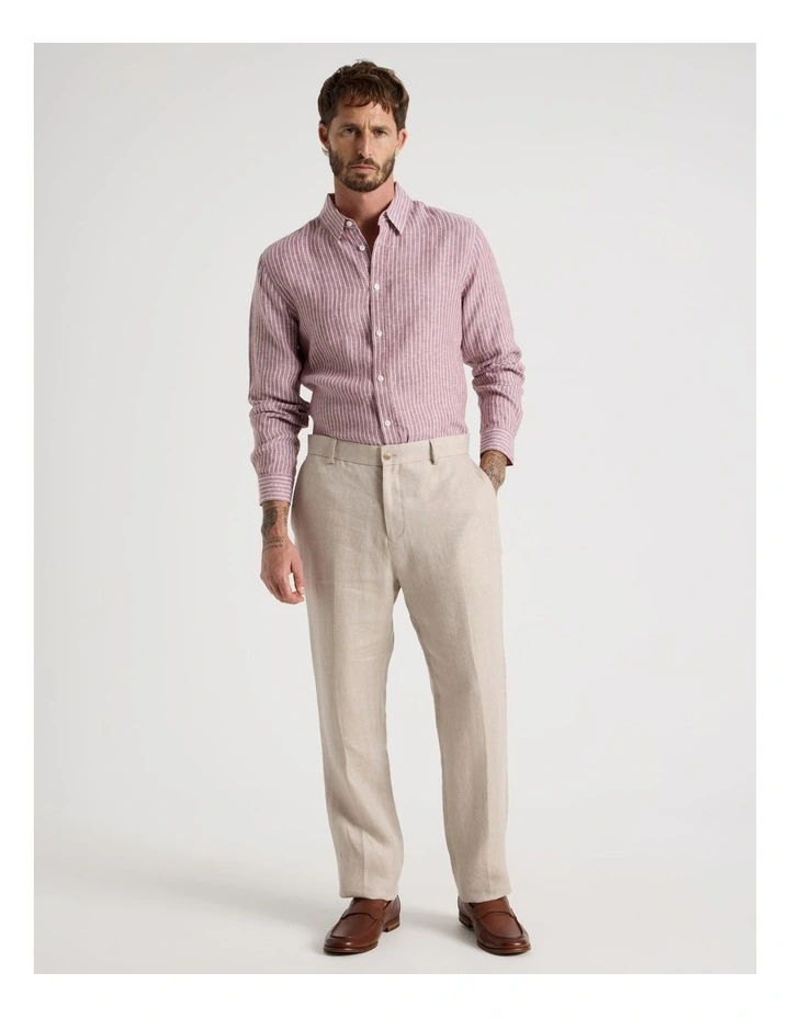 Stripe Long Sleeve Linen Shirt in Rust image 3