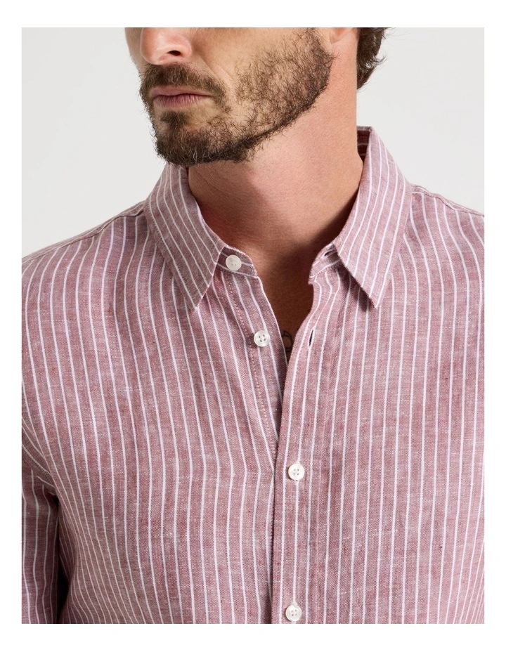 Stripe Long Sleeve Linen Shirt in Rust image 5