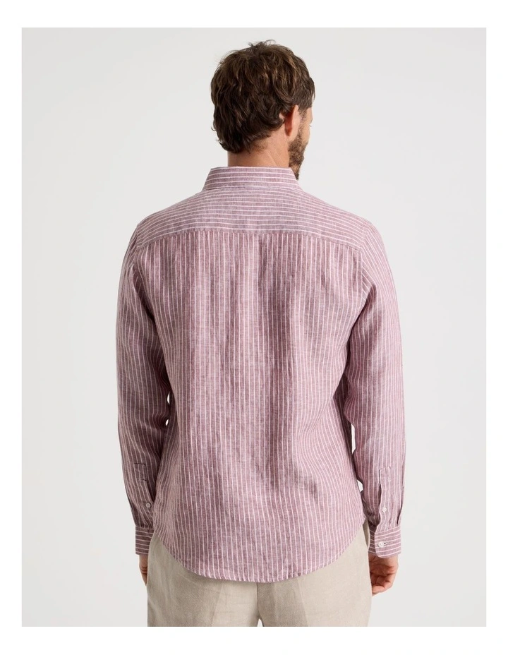 Stripe Long Sleeve Linen Shirt in Rust image 6