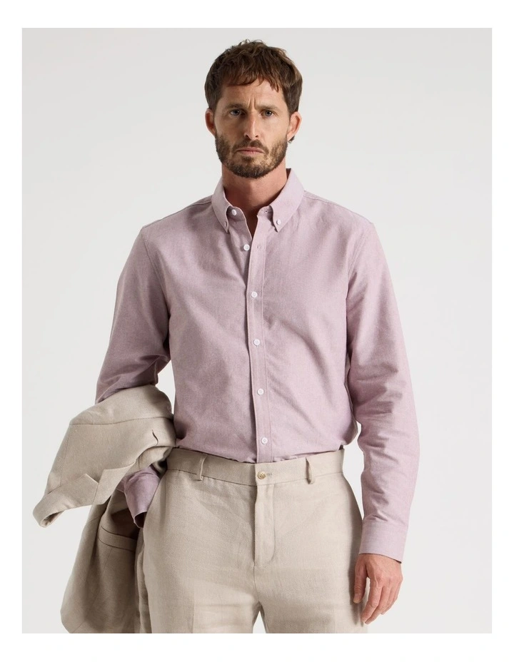 Oxford Cotton Long Sleeve Shirt in Rust image 1