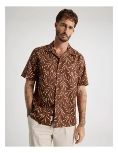 Shirt in Brown Bamboo Leaf Print