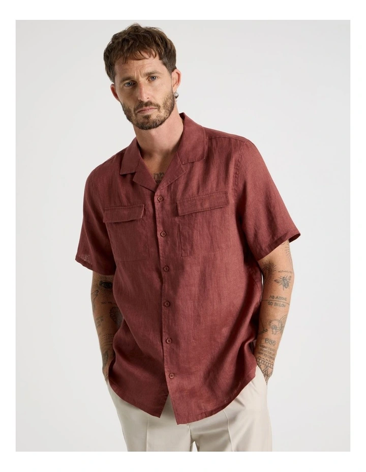 Linen Safari Shirt in Rust image 1
