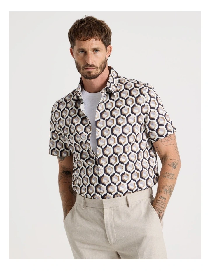 Camp Collar Shirt in Assorted Geometric Print image 1