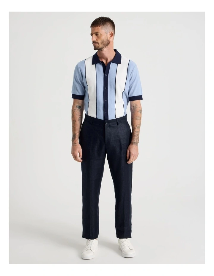 Panelled Knit Short Sleeve Shirt in Blue image 4