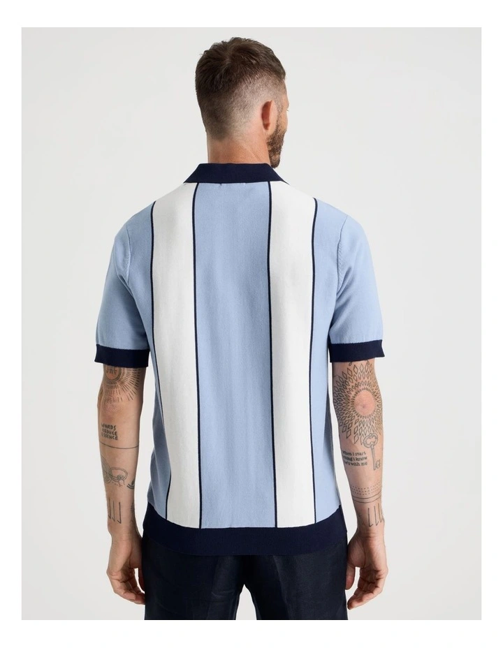 Panelled Knit Short Sleeve Shirt in Blue image 6