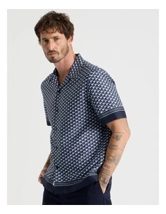 Border Shirt in Navy Geometric Print
