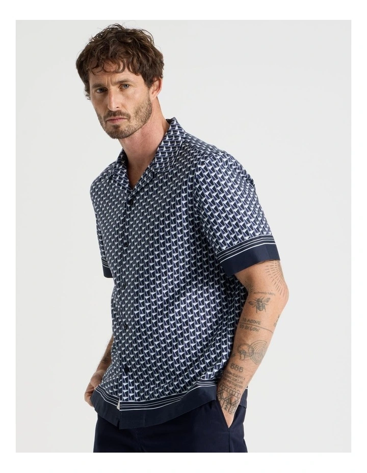 Border Shirt in Navy Geometric Print image 1