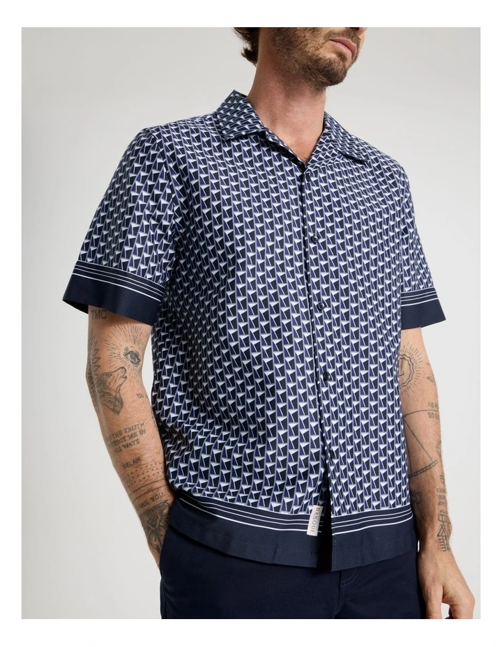 Border Shirt in Navy Geometric Print image 2