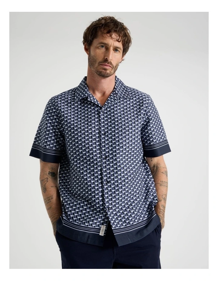 Border Shirt in Navy Geometric Print image 4