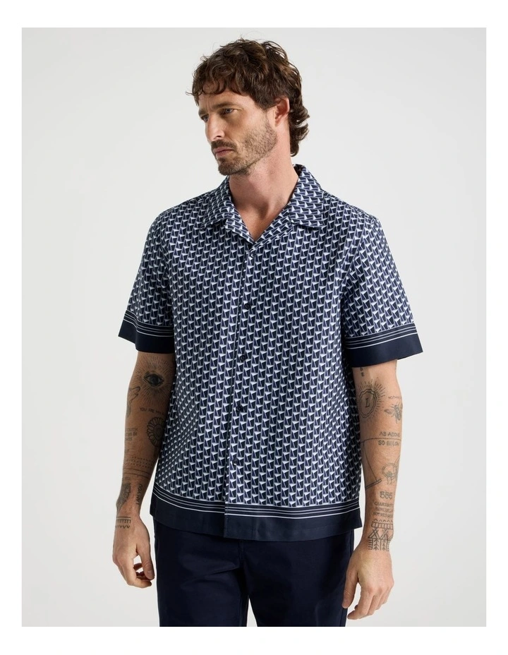 Border Shirt in Navy Geometric Print image 5