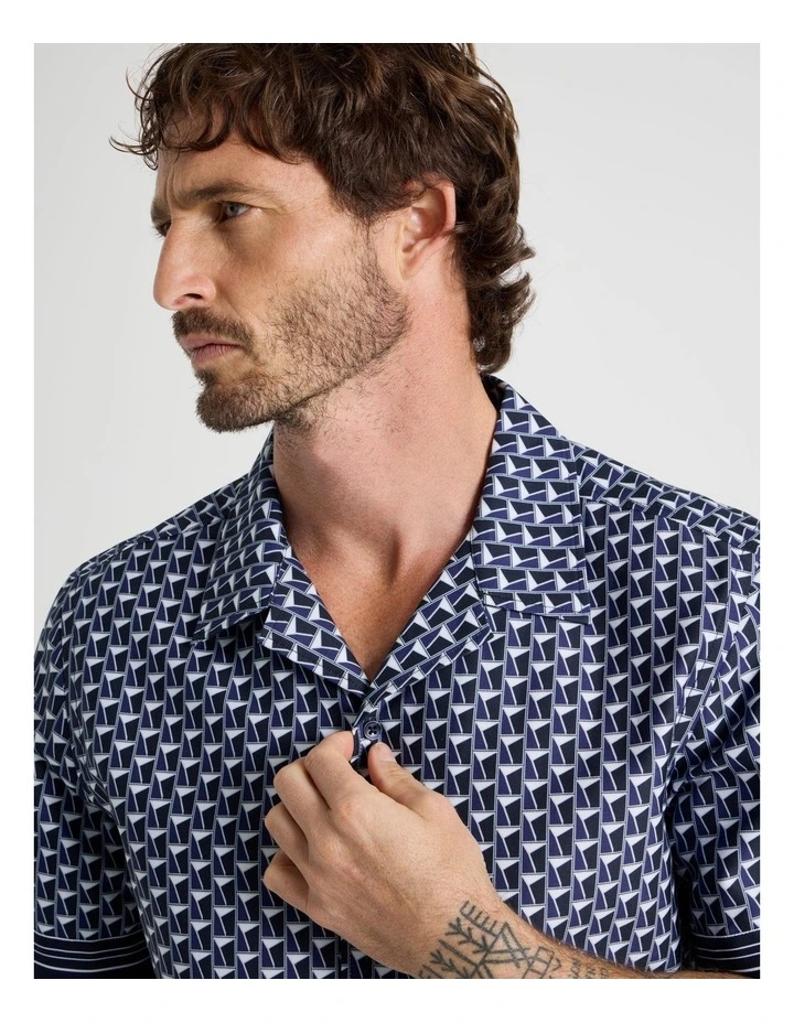 Border Shirt in Navy Geometric Print image 7