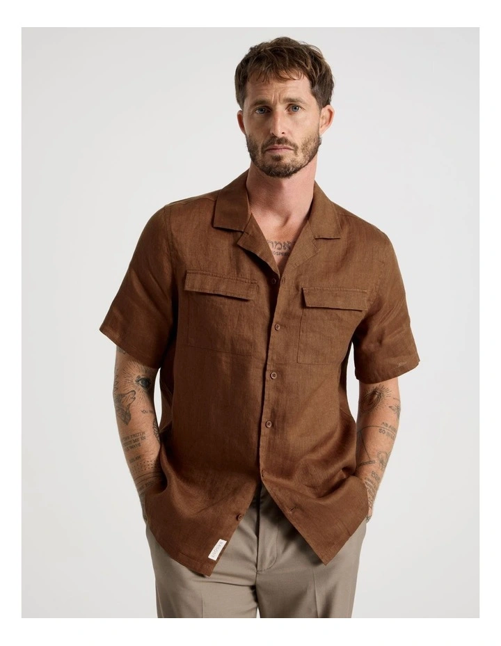 Linen Safari Shirt in Brown image 1